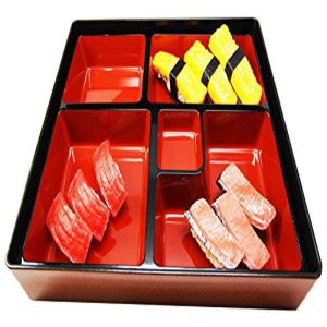 Ebros Gift Japanese 5 Compartments Bento Box Lacquered Plastic Serving Platter Gold