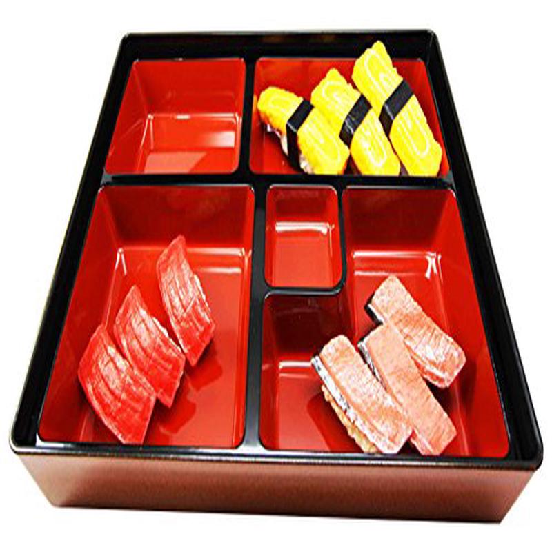 Ebros Gift Japanese 5 Compartments Bento Box Lacquered Plastic Serving Platter Gold