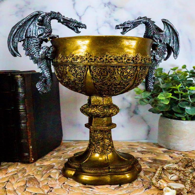Ebros Gift King Arthur Pendragon Chalice - Dragon Handles - 10.5"H Medieval Goblet