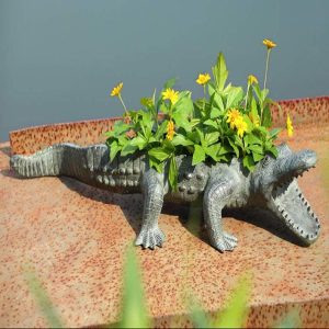Ebros Gift Large 24.5" Long Aluminum Metal Realistic Snapping Alligator Garden Greeter Planter Accent Statue Lake Home Patio Pool Exotic Decor of Alligators Crocodile Gator Decorative Sculpture