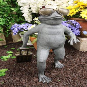 Ebros Gift Large Cast Aluminum Metal Whimsical Airport Travel Frog with Shades and Carry On Suitcase Garden Statue 21.25" Tall Pond Frogs Patio Pool Lawn Decorative Sculpture