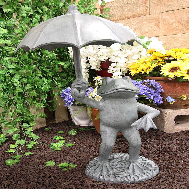 Ebros Gift Large Cast Aluminum Metal Whimsical Rainy Day Fable Frog with Umbrella Garden Water Spitter Statue 30.25" Tall Pond Frogs Fairy Tale Patio Pool Lawn Decorative Sculpture