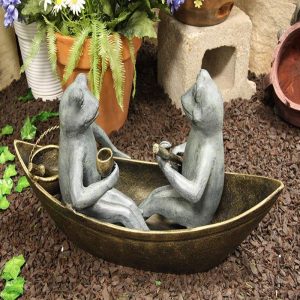 Ebros Gift Large Cast Aluminum Metal Whimsical Romantic Lover Couple Frogs Having Picnic On Rowboat Garden Statue 21.5" Wide River Pond Frog Patio Pool Lawn Decorative Sculpture