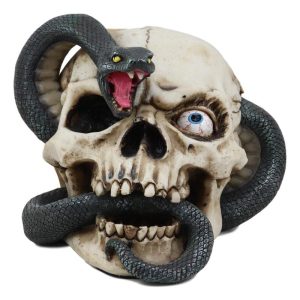 Ebros Gift Large Hissing Black Mamba Venom Snake Skull with Bloodshot Eyes Figurine 7" L Gothic Macabre Serpent Skeleton Cranium 3D Statue Halloween Spooky Decor Day of The Dead Graveyard Sculpture