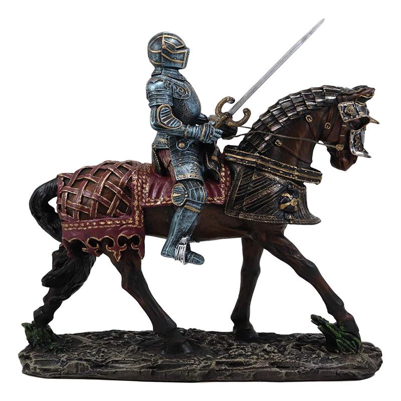 Ebros Gift Large Medieval Royal Suit of Armor European Knight with Long Sword Riding On Heavy Cavalry Horse Statue 12.75" Long