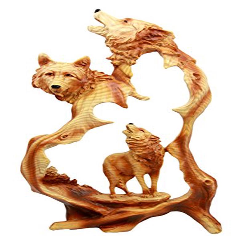 Ebros Gift Large Nature Rustic Faux Wood Wildlife Scene Howling Wolf Pack Figurine 12.5"H