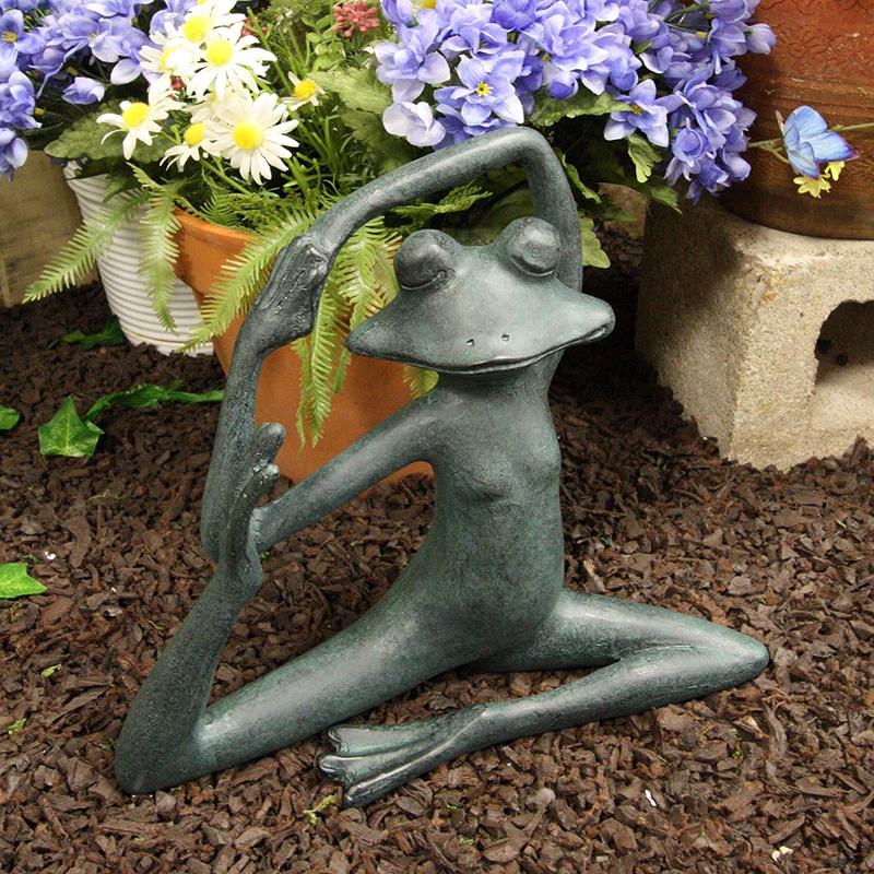 Ebros Large Aluminum Whimsical Rustic Yoga Frog Stretching Limbs Garden Statue Decor  13.5" L