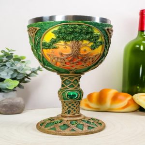 Ebros Large Celtic Sacred Tree of Life Yggdrasil Wine Goblet Chalice Cup 8oz