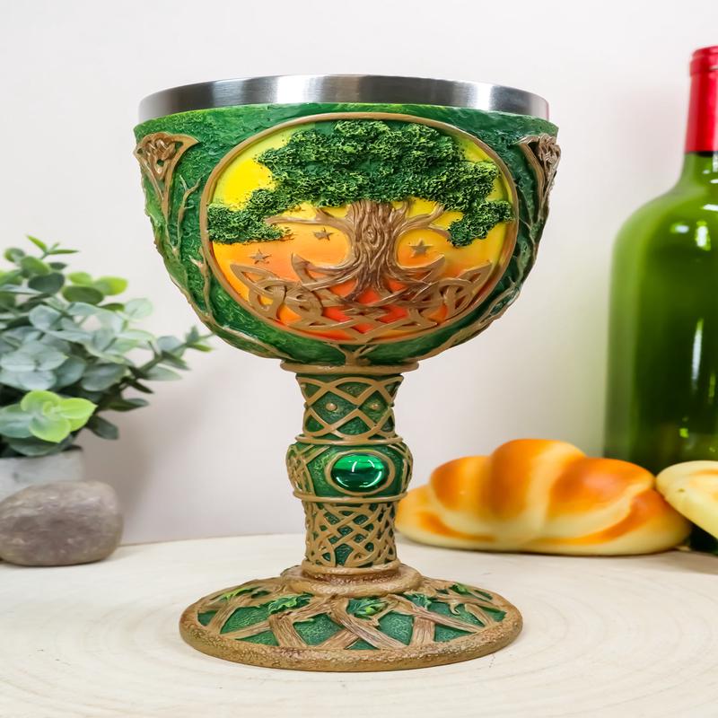 Ebros Large Celtic Sacred Tree of Life Yggdrasil Wine Goblet Chalice Cup 8oz