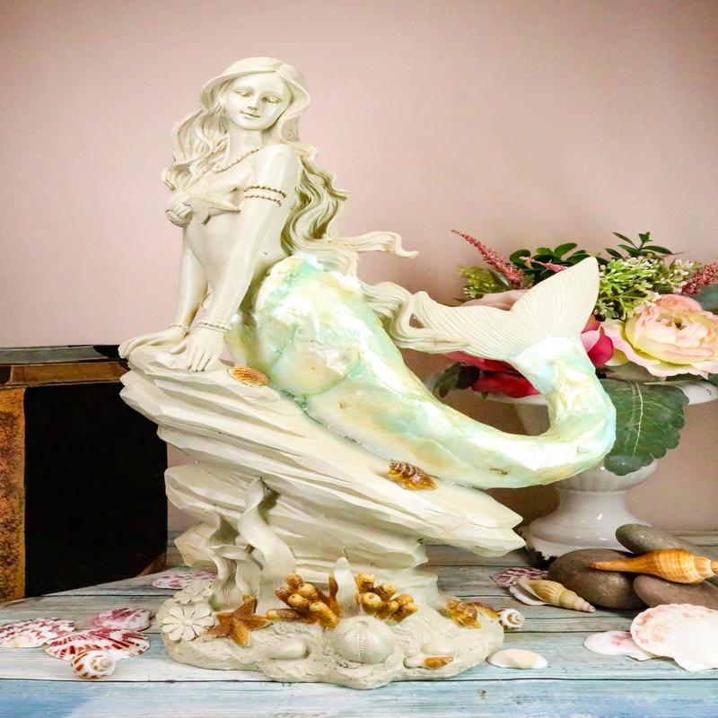 Ebros Large Ocean Princess Ariel Mermaid Sitting On Sea Rock Figurine 16"H Decor