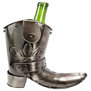 Ebros Le Fleur Crusader Medieval Knight Boot Steel Metal Wine Bottle Holder Caddy