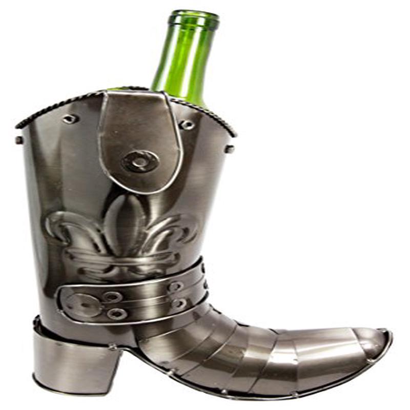Ebros Le Fleur Crusader Medieval Knight Boot Steel Metal Wine Bottle Holder Caddy
