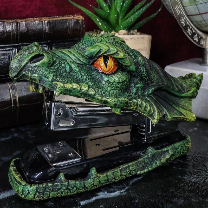 Ebros Legendary Green Fire Dragon Head Stapler Light Duty Office Desktop Stationery