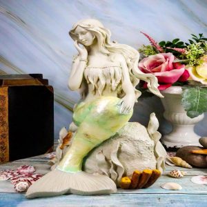 Ebros Ocean Turquoise Mermaid Sitting On Starfish Coral Bed Rock Figurine 13"H
