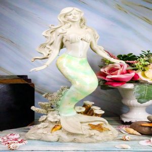 Ebros Ocean Turquoise Mermaid Sitting On Starfish Coral Bed Rock Figurine 18"H