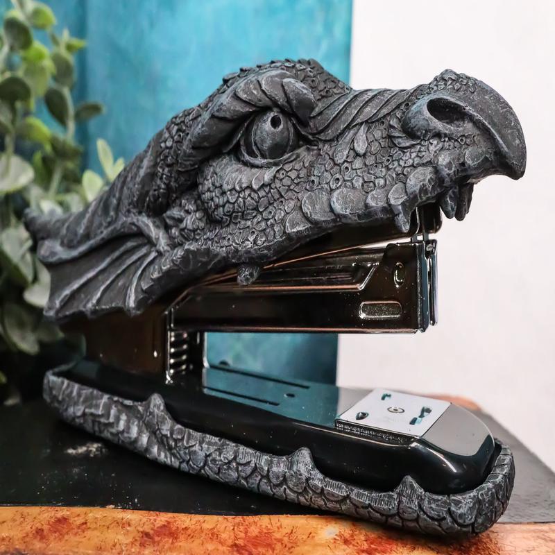 Faux Stone Legendary Fire Dragon Head Stapler Office Desktop Accessory Decor