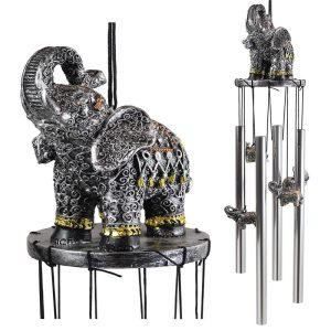 Feng Shui Thai Buddha Elephant In Filigree Art Figurine Crown Garden Wind Chime