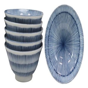 Made In Japan Seamless Stripes Soup Rice Pasta Salad Cereal Bowls 6"D 16oz Set 6