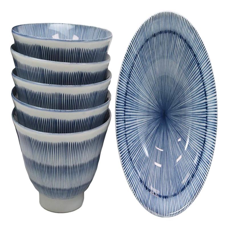 Made In Japan Seamless Stripes Soup Rice Pasta Salad Cereal Bowls 6"D 16oz Set 6