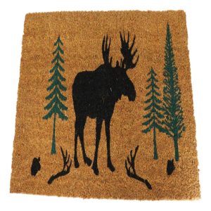 Rustic Western Moose Deer Scenic Pine Forest Coir Fiber Floor Mat Doormat 30X18