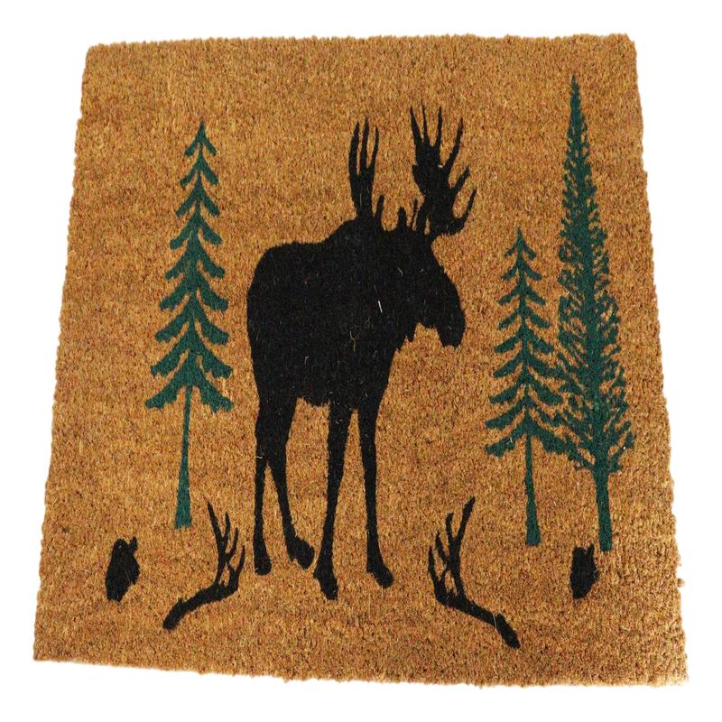 Rustic Western Moose Deer Scenic Pine Forest Coir Fiber Floor Mat Doormat 30X18