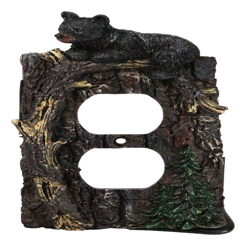 Set of 2 Rustic Forest Black Bears Climbing Tree Double Receptacle Outlet Covers