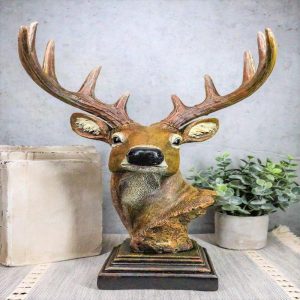 Ebros Gift Large Rustic Wild Forest Woodland 10 Point Emperor Buck Deer Bust Trophy Statue On Pedestal Base 14" Tall Red Stag Antlers Taxidermy Hunter Decor for Country Cabin Lodge Resort Figurine