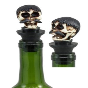 Ebros Gift Set of 2 Bandito Skeleton Skull Gangster Mustache Wine Stopper 3"H