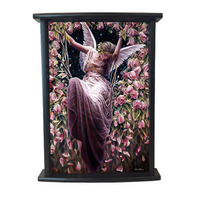 Ebros Gift Sheila Wolk Designer Wooden Butler Tray 13" x 9" Personal Serving Tray With Handles (The Gatekeeper Angel)