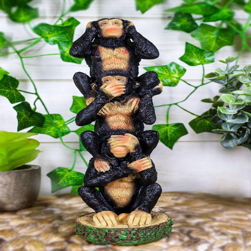 Ebros Gift Stacked See Hear Speak No Evil Monkeys Three Wise Apes of The Jungle Figurine 8.5" H Monkey See Monkey Do Animal Totem Pole Acrobatic Apes Statue Sculpture Home Decor