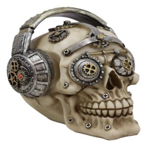 Ebros Gift Steampunk Punk Robot R&B Funk Music Fanatic with Headphone Gearwork Beats Cans Set Skull Decorative Figurine 6" Long Victorian Sci Fi Skulls Skeletons Ossuary Macabre Decor