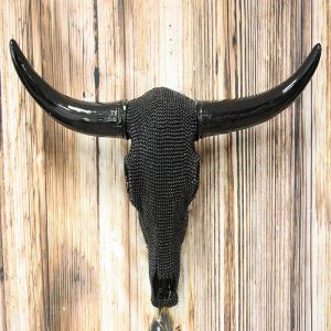 Ebros Large 18.25" W Longhorn Skull Bejeweled In Black Beads Wall Decor