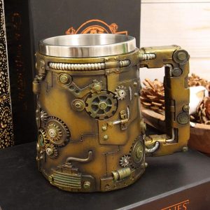 Ebros Rustic Bronze Finish Nautilus Steampunk Pipes Valves And Gears Tankard Mug Cup