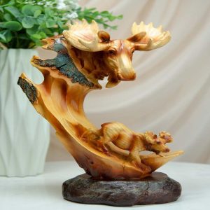 Ebros Rustic Faux Wood Wildlife North American Moose With Calf Figurine