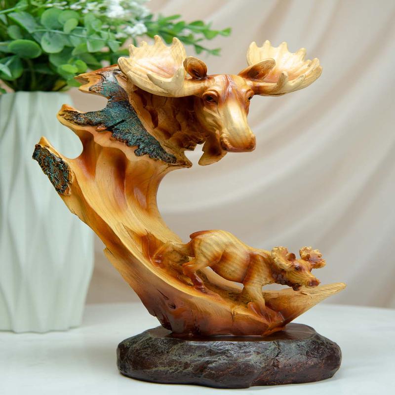 Ebros Rustic Faux Wood Wildlife North American Moose With Calf Figurine