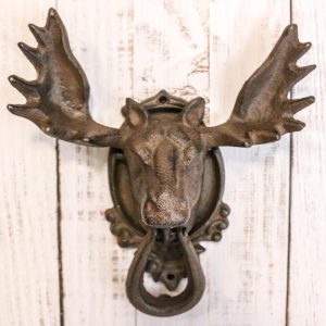 Ebros Rustic Western Forest Horned Bull Moose Head Cast Iron Door Knocker 10"H