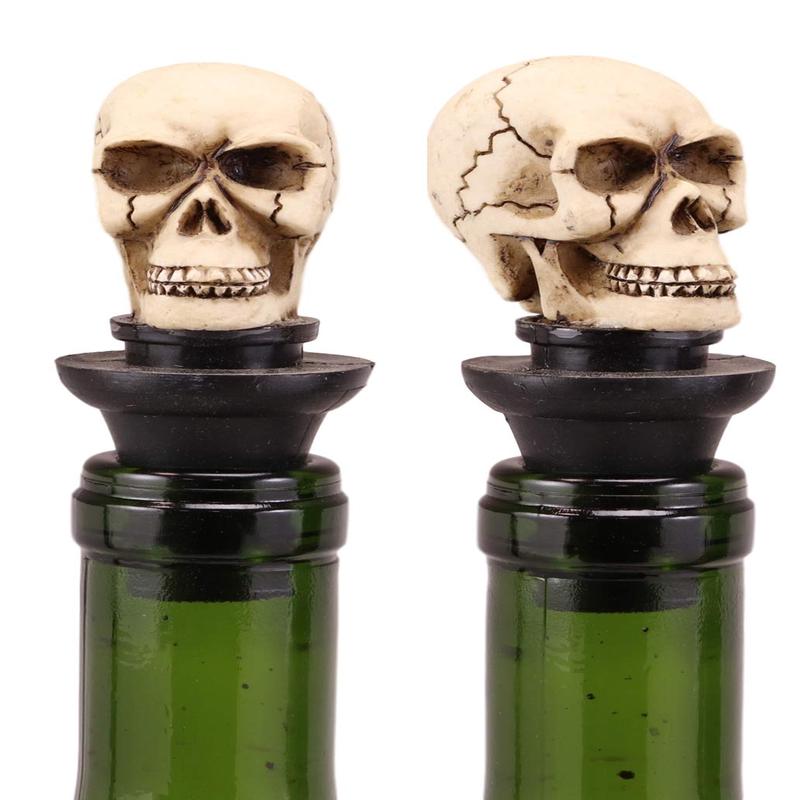 Ebros Set of 2 Skeleton Cranium Bone Skull Wine Bottle Stoppers 3"H Collectible