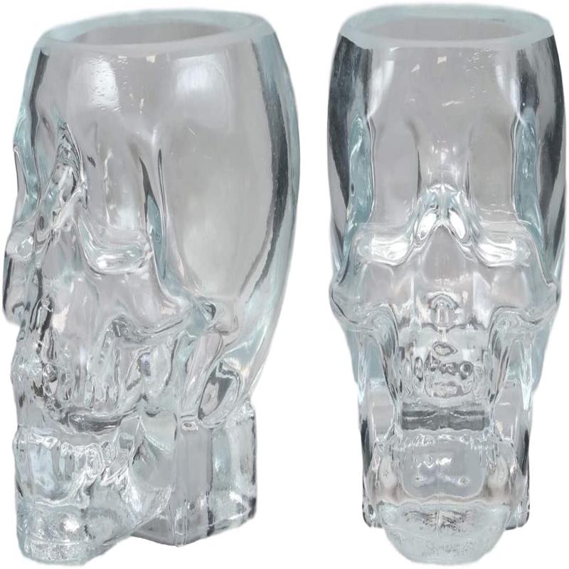 Ebros Set of 2 Translucent Acrylic Skeleton Skull Face Liquor Shot Glass Shooters