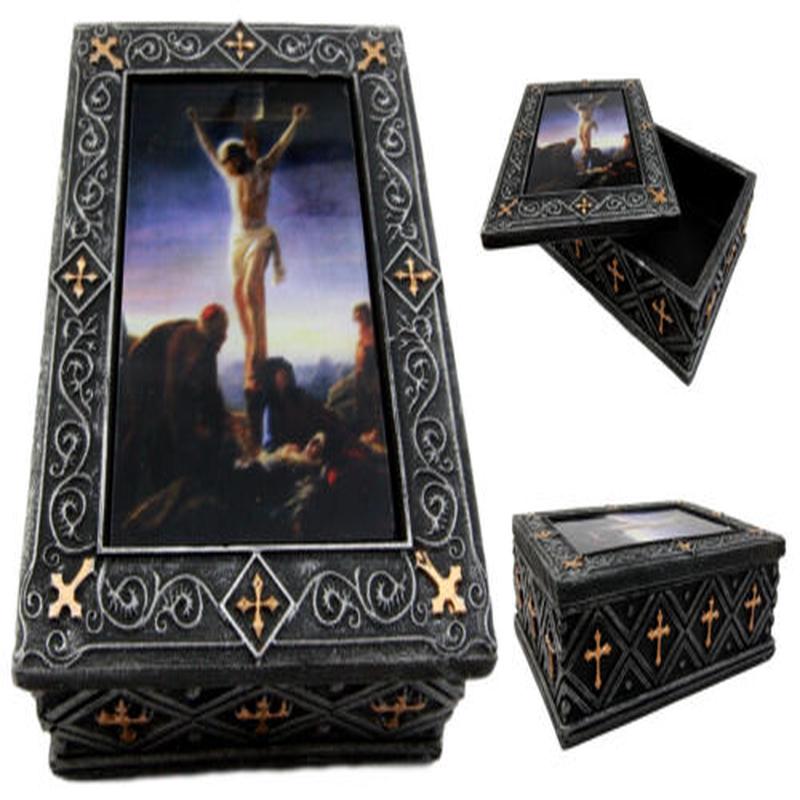 Ebros The Crucifixion Jesus Christ On The Cross Calvary Jewelry Box Trinket Figurine