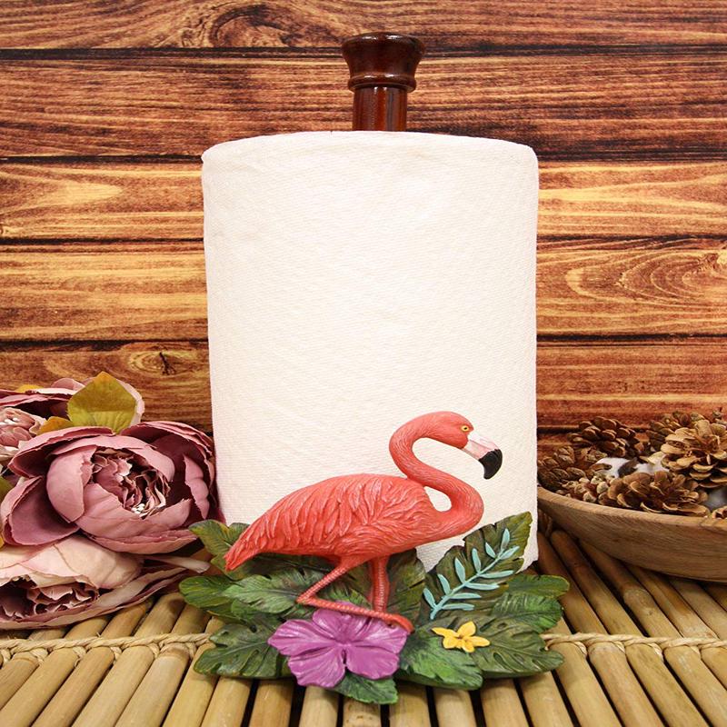 Ebros Tropical Birds of Paradise Graceful Pink Flamingo Paper Towel Holder 15" T