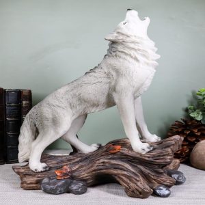 Large Cries Of The Night Howling Alpha Gray Wolf Statue 12"H Spirit Wolves Decor