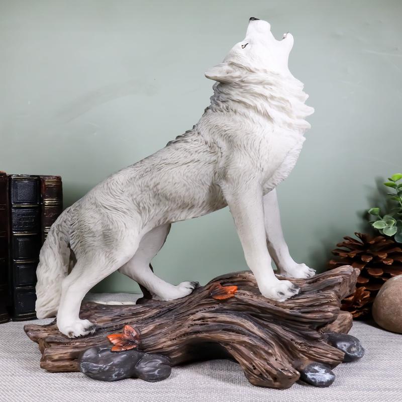 Large Cries Of The Night Howling Alpha Gray Wolf Statue 12"H Spirit Wolves Decor