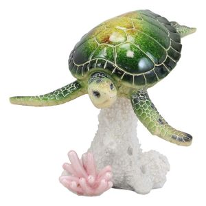Large Nautical Ocean Colorful Giant Sea Turtle Swimming By White Corals Statue