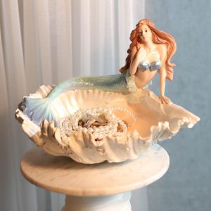 Nautical Mermaid With Sea Oyster Shell Decorative Jewelry Potpourri Bowl Statue