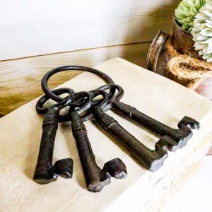 Rustic Vintage Antique Style Cast Iron Jailer Keys Set of 4 In Ring Costume Prop