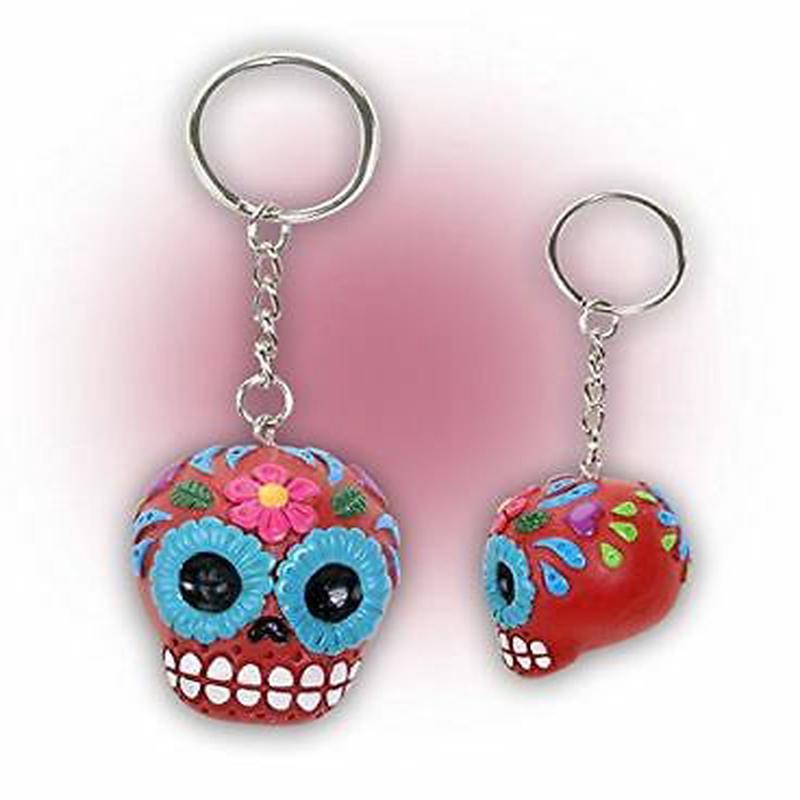 Ebros Gift Red Sugar Skull Key Chain Set of 12 Pcs Day of The Dead Collectible