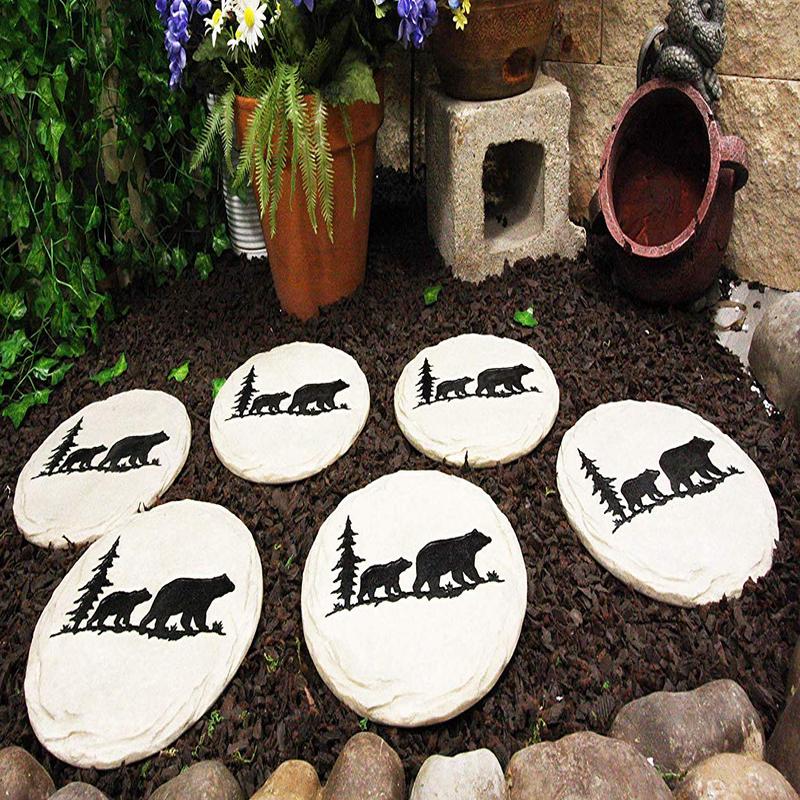 Ebros Gift Rustic Wildlife Pine Tree Forest Trail Black Bear Mother and Cub Faux Stone Resin Garden Stepping Stones 9" Diameter Decorative Cabin Lodge Mountain Gardening Accent Decor (2)