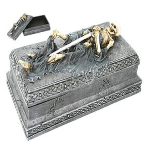 Ebros Gift Skeleton Swordsman Warrior Legendary Coffin Tomb Jewelry Box Treasure