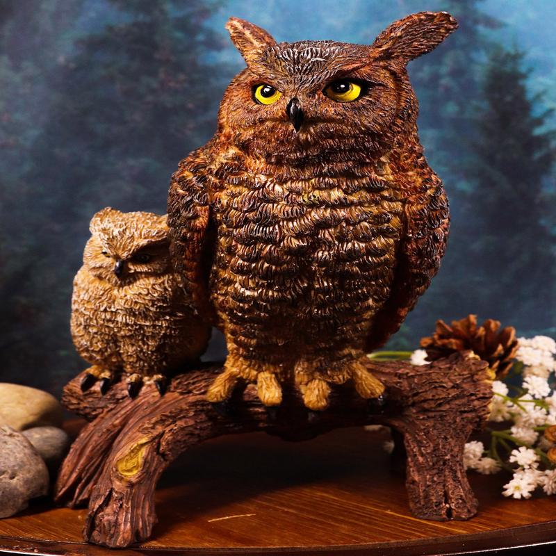 Ebros Gift Wisdom Of The Forest Great Horned Owl & Owlet Decorative Figurine 8"H
