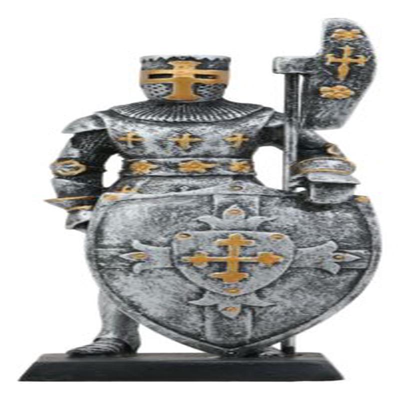 Ebros Medieval Crusader Knight With Bardiche Pole Axe And Large Shield Figurine 5"H